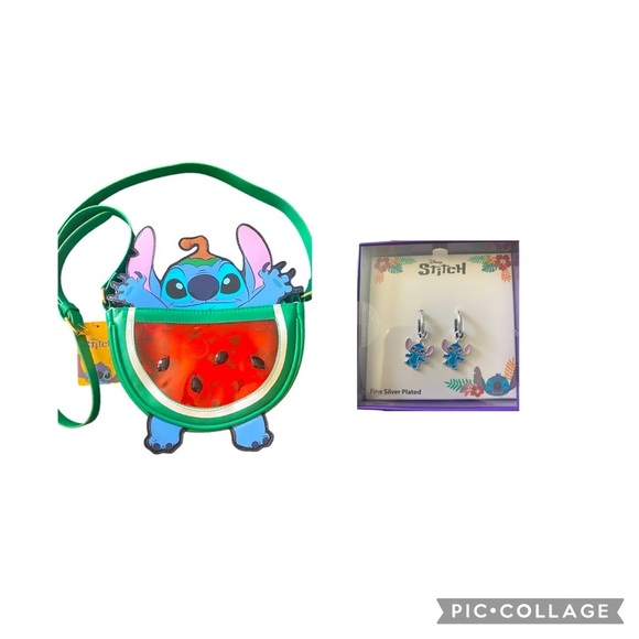 NWT-DISNEY-STITCH CROSSBODY & STITCH EARRINGS - Picture 1 of 8